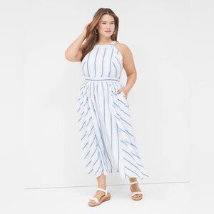 Lane Bryant White and Blue Striped Maxi Dress